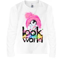Дитячий лонгслів Look at the world differently з пінгвіном
