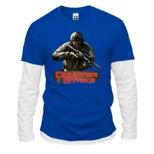 Комбинированный лонгслив с бойцом и красным логотипом Counter Strike
