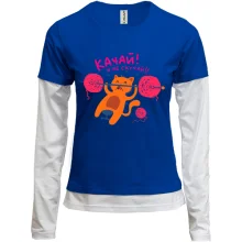 Женский лонгслив Комби с котом который жмёт штангу Качай и не скучай!!!
