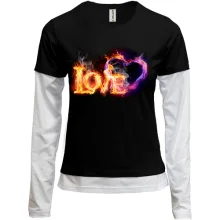 Комбинированный лонгслив с огненной надписью Love
