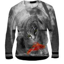 Мужской 3D лонгслив с котом и золотой рыбкой