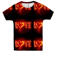 Дитяча 3D футболка з вогняними написами LOVE