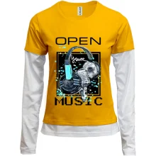 Комбинированный лонгслив с принтом «Open your music»
