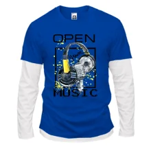 Комбинированный лонгслив с желтым принтом «Open your music»