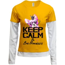 Комбинированный лонгслив с Бостон-терьером "Ceep calm & be princess"