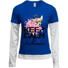 Комбинированный лонгслив с собачкой "Ceep calm & be princess"