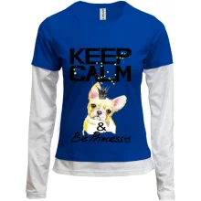 Комбинированный лонгслив с Французским Бульдогом (keep calm & be princess)