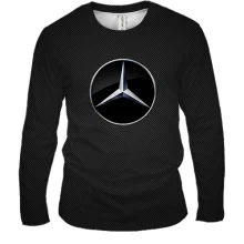 Мужской 3D лонгслив Mercedes-Benz с эмблемой на карбоновом фоне