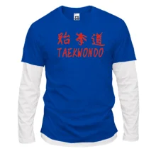 Комбинированный лонгслив с красной надписью taekwondo