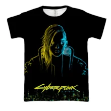3D футболка Cyberpunk 2077 с неоновым портретом