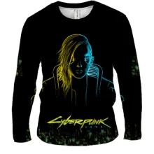 Мужской 3D лонгслив Cyberpunk 2077 с неоновым портретом