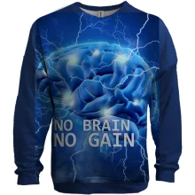 3D свитшот с надписью "No brain No gain"