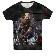 Детская 3D футболка "Witcher: Wild Hunt" черный комуфляж