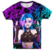 Дитяча 3D футболка League Of Legends - Аркейн Джинкс неон