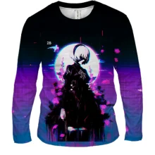 Чоловічий 3D лонгслів 2B, neon - Nier: Automata