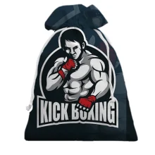 Подарочный мешочек Kickboxing с бойцом на тёмно-синем фоне