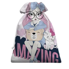 Подарочный мешочек с девушкой с котом Amazing