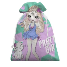 Подарочный мешочек с девушкой с котом Pretty girl