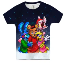 Детская 3D футболка Аниматроники в снегу - FNaF