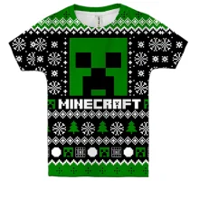 Дитяча 3D футболка Новорічний патерн - Minecraft