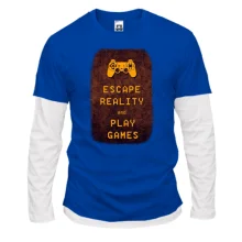 Комбинированный лонгслив с надписью "Escape reality and play games"