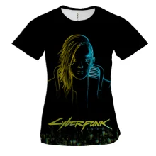 Женская 3D футболка Cyberpunk 2077 с неоновым портретом