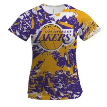 Женская 3D футболка Lakers фирменные цвета брызги красок