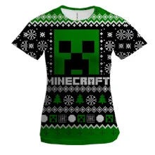 Жіноча 3D футболка Новорічний патерн - Minecraft