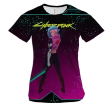 Женская 3D футболка Cyberpunk 2077 с девушкой и катаной