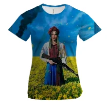 Женская 3D футболка Украинка с винтовкой - Хай живе вільна Україна