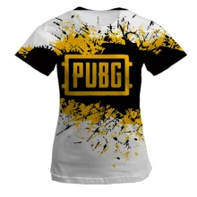 Жіноча 3D футболка PUBG з жовтим логотипом і бризками