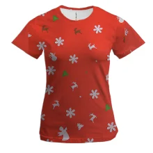 Женская 3D футболка Snowflakes on red