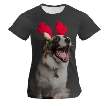 Женская 3D футболка New Year dog 3