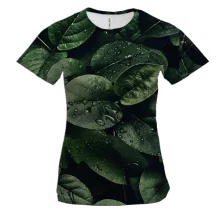 Женская 3D футболка Green leaves pattern 2