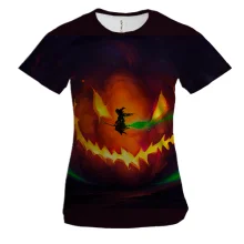 Женская 3D футболка Halloween pumpkin and witch