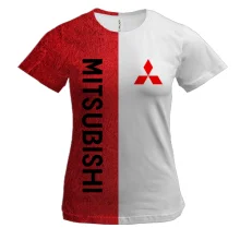 Женская 3D футболка Mitsubishi на красно-белом фоне