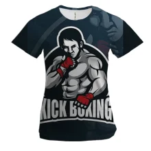 Женская 3D футболка Kickboxing с бойцом на тёмно-синем фоне