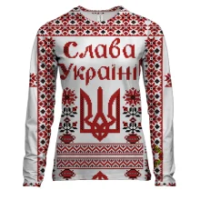 Женский 3D лонгслив с рисунком в стиле вышиванки "Слава Украине"