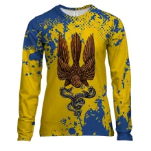 Женский 3D лонгслив с соколом-гербом Украины (желто-синяя)