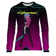 Женский 3D лонгслив Cyberpunk 2077 с девушкой и катаной