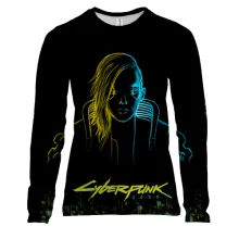 Женский 3D лонгслив Cyberpunk 2077 с неоновым портретом