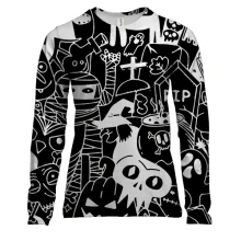 Женский 3D лонгслив Halloween black and white