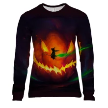 Женский 3D лонгслив Halloween pumpkin and witch