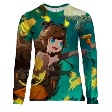 Женский 3D лонгслив Anime girl and halloween cat