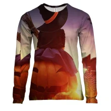 Женский 3D лонгслив Halloween pumpkin sunset