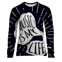 Женский 3D лонгслив Music is my life с лучами