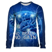 Женский 3D лонгслив с надписью "No brain No gain"