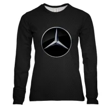 Женский 3D лонгслив Mercedes-Benz с эмблемой на карбоновом фоне