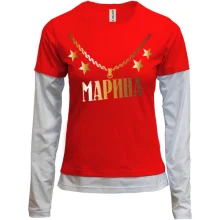 Комбінований лонгслів з золотим ланцюгом і ім'ям Марина