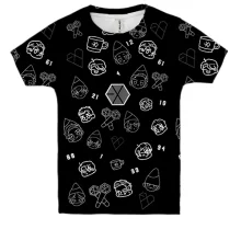 Детская 3D футболка EXO с лайтстиками и иконками